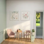 Salottino di casa di riposo con poltroncina, tavolino e fioriera del sistema Agora