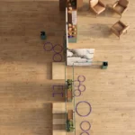 Vista dall'alto di una camera attrezzata con divisori, contenitori e fioriere del sistema Agora