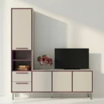 Composizione Carisma con mobile porta TV e colonna a giorno, profili lilla, per soggiorno di casa di riposo