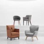 Poltroncine con braccioli e gambe in legno per zone di attesa e soggiorno di strutture socio-sanitarie
